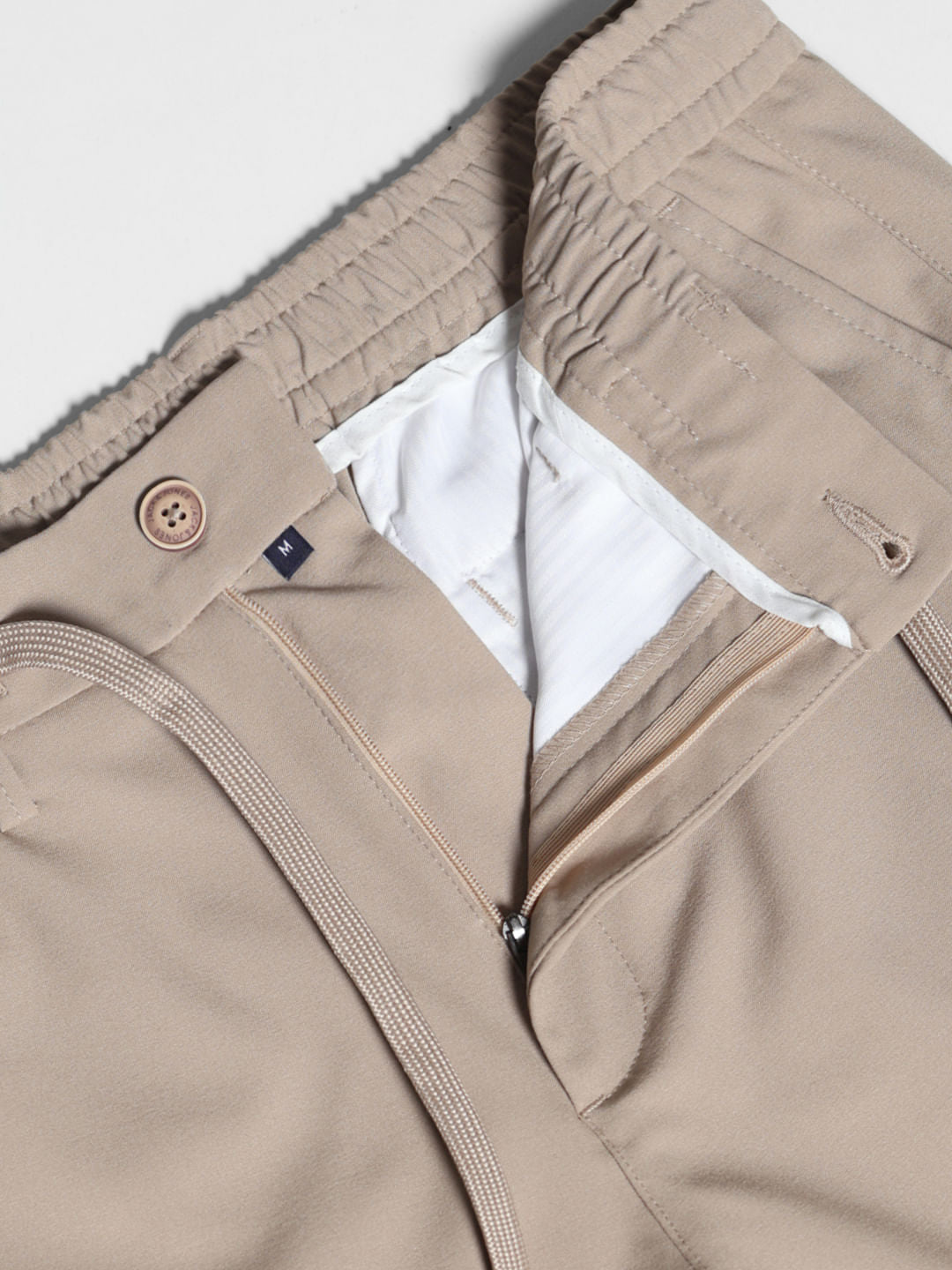 Beige Mid Rise Cargo Pants