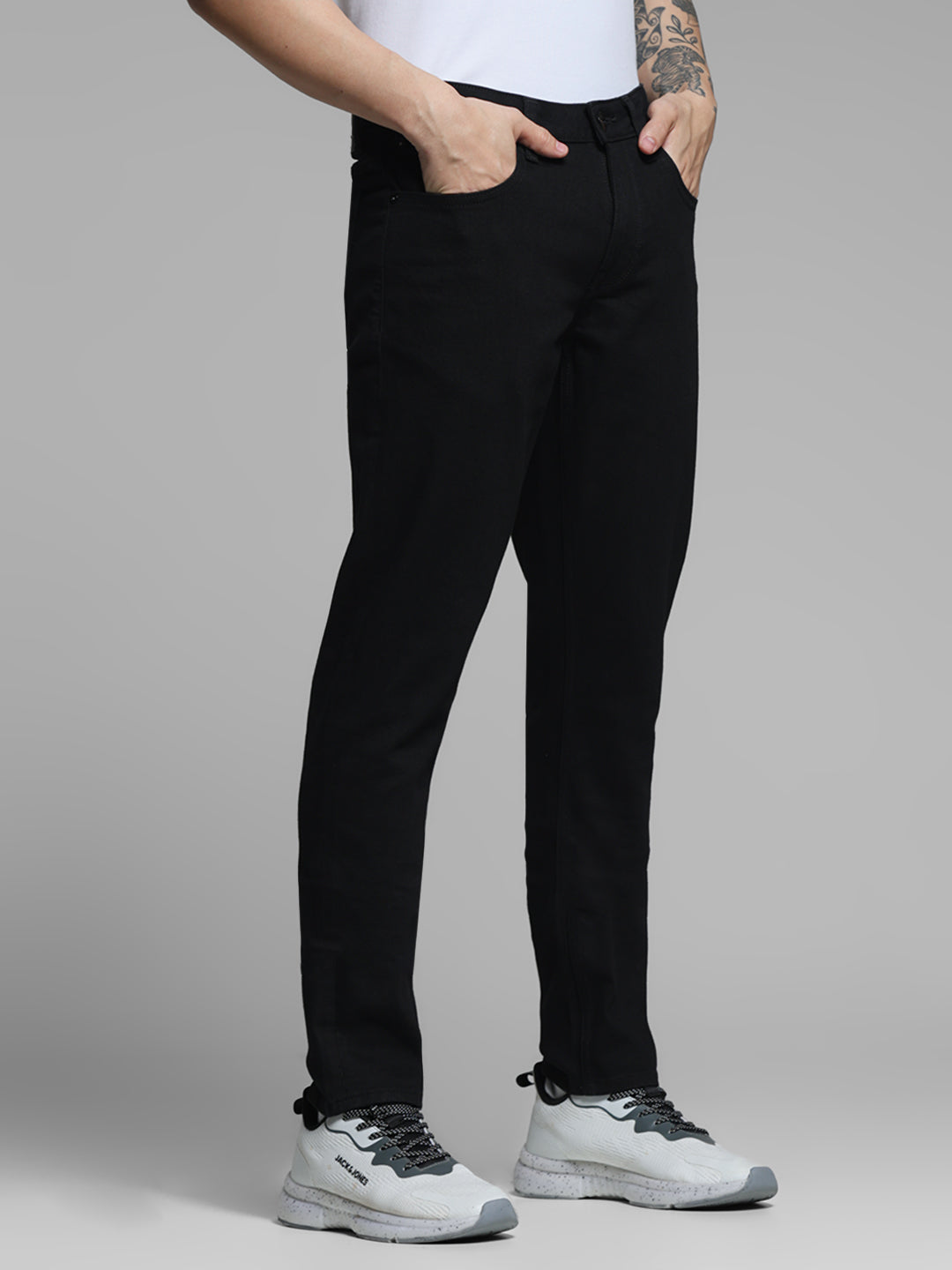 Men's Black Slim Fit Low Rise Solid Denim Jeans