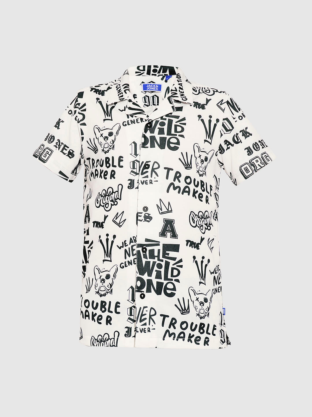 Boys White Printed Short Sleeves Shirt