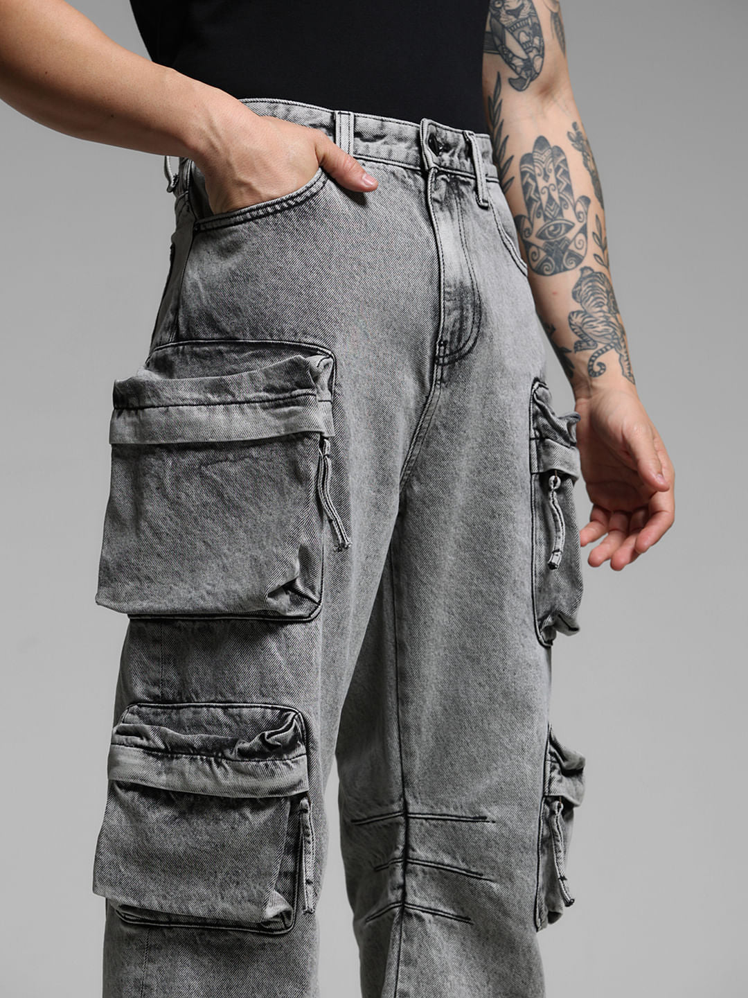 Grey High Rise Washed Dario Loose Fit Jeans