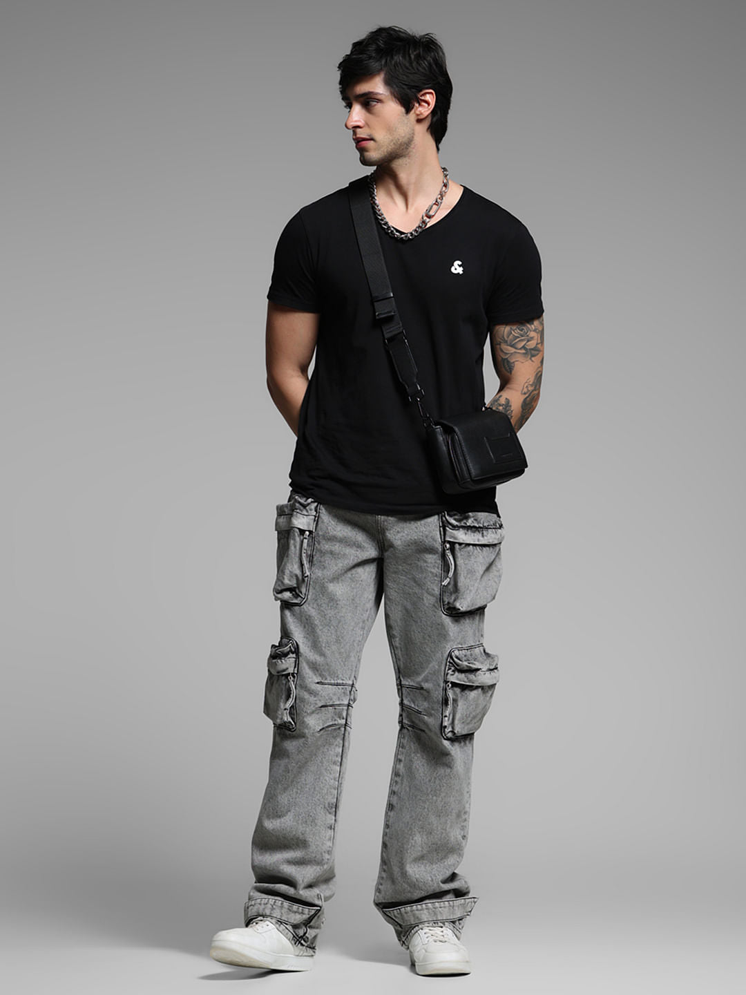 Grey High Rise Washed Dario Loose Fit Jeans