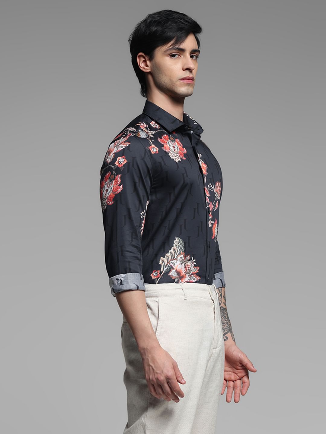JET BLACK FLORAL FULL SLEEVE SHIRT