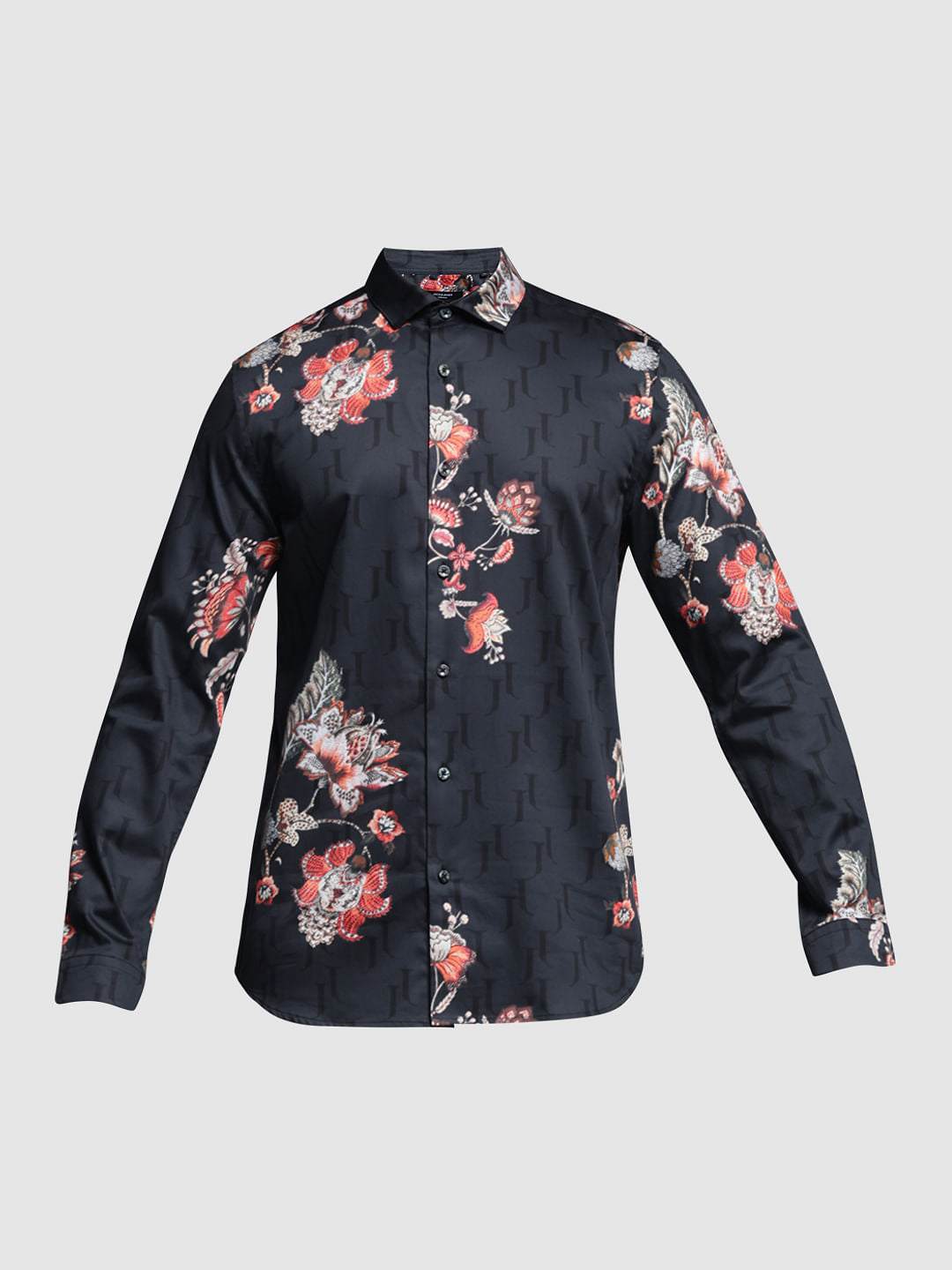 JET BLACK FLORAL FULL SLEEVE SHIRT