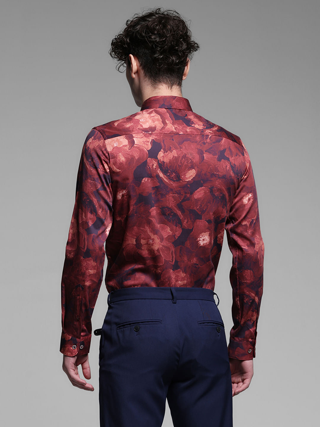 Red Floral Cotton Full Sleeves Shirt