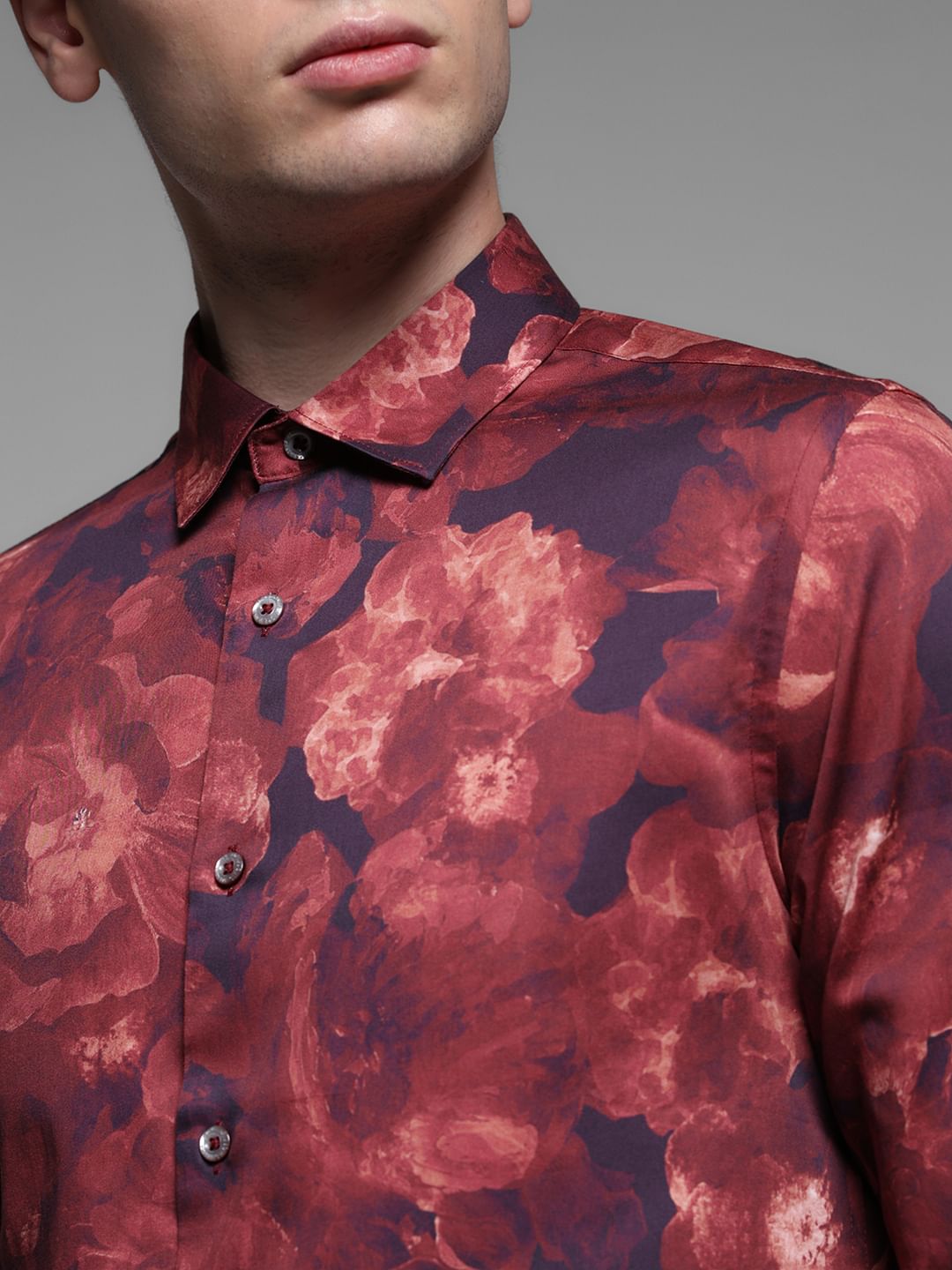 Red Floral Cotton Full Sleeves Shirt