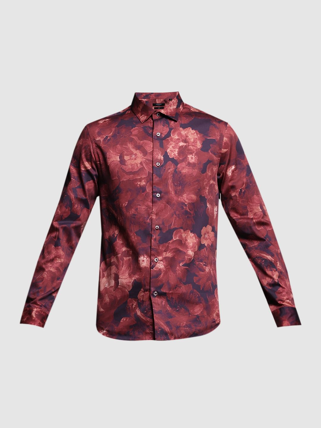 Red Floral Cotton Full Sleeves Shirt
