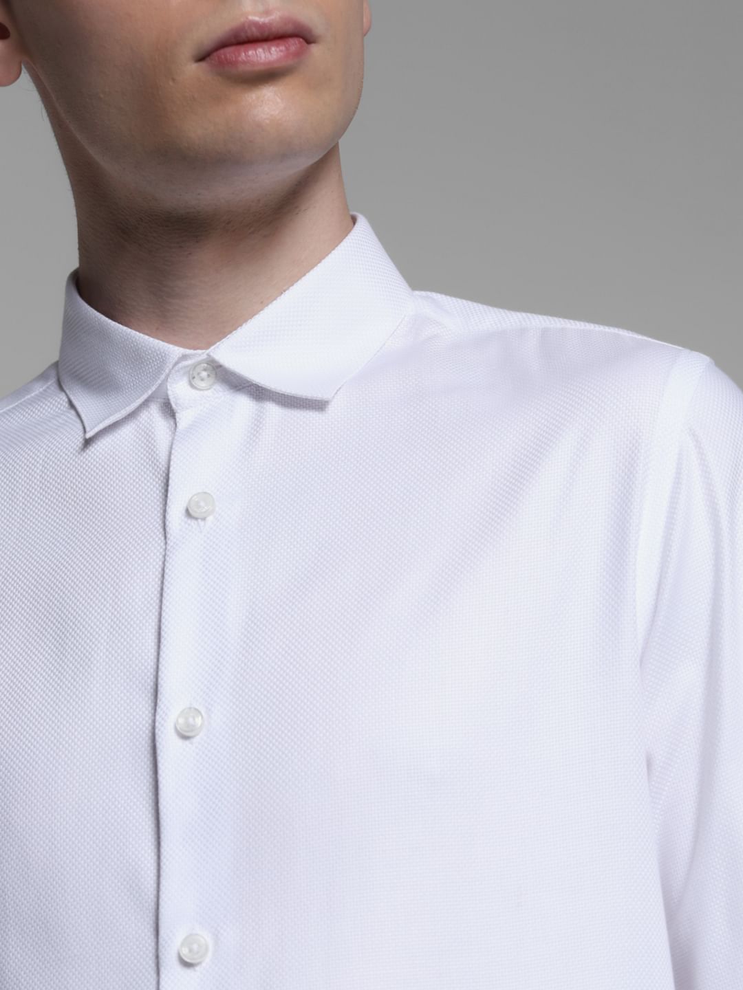 WHITE DOBBY FULL SLEEVES SHIRT