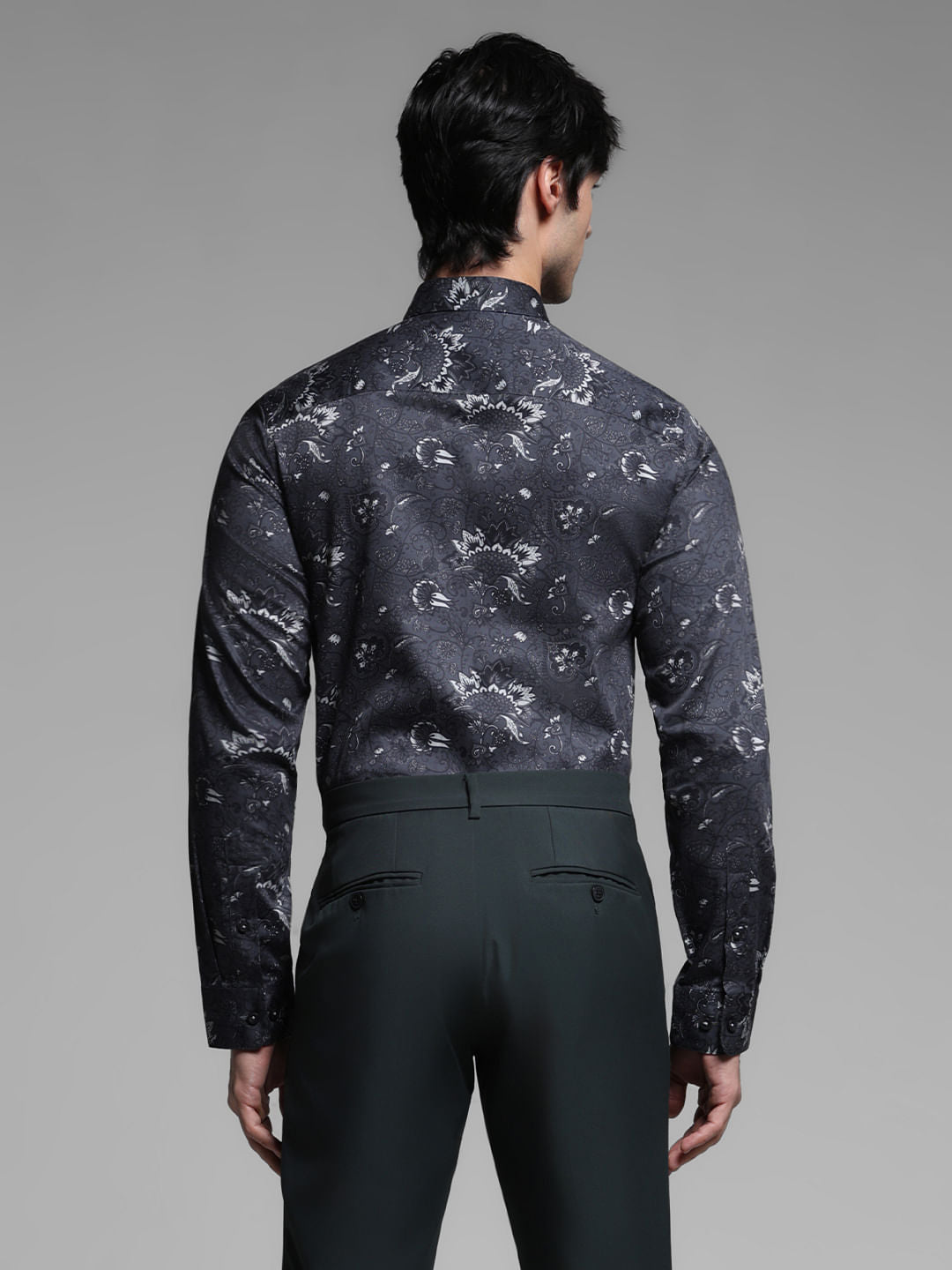 Black Printed Cotton Full Sleeves Shirt