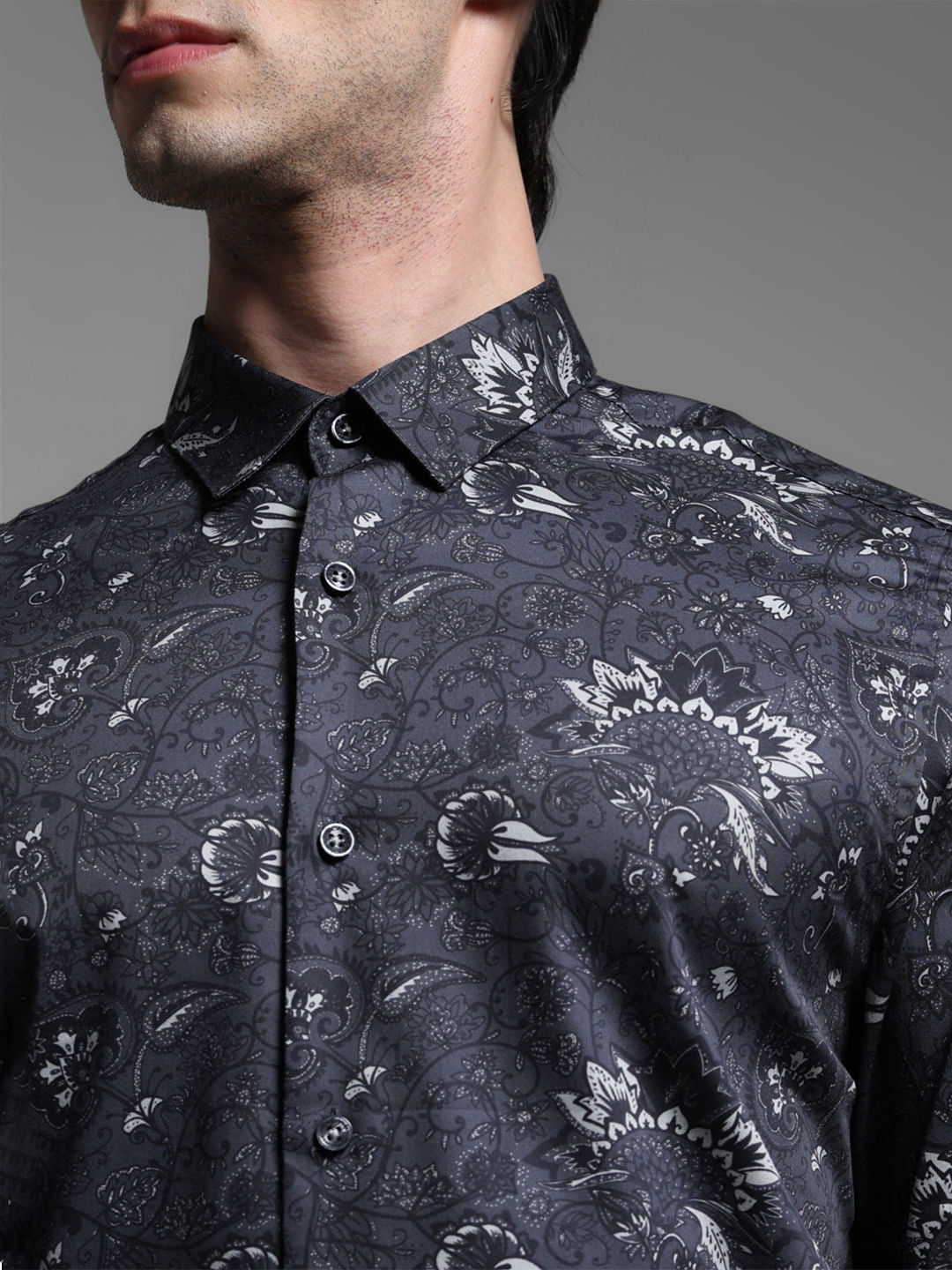 Black Printed Cotton Full Sleeves Shirt