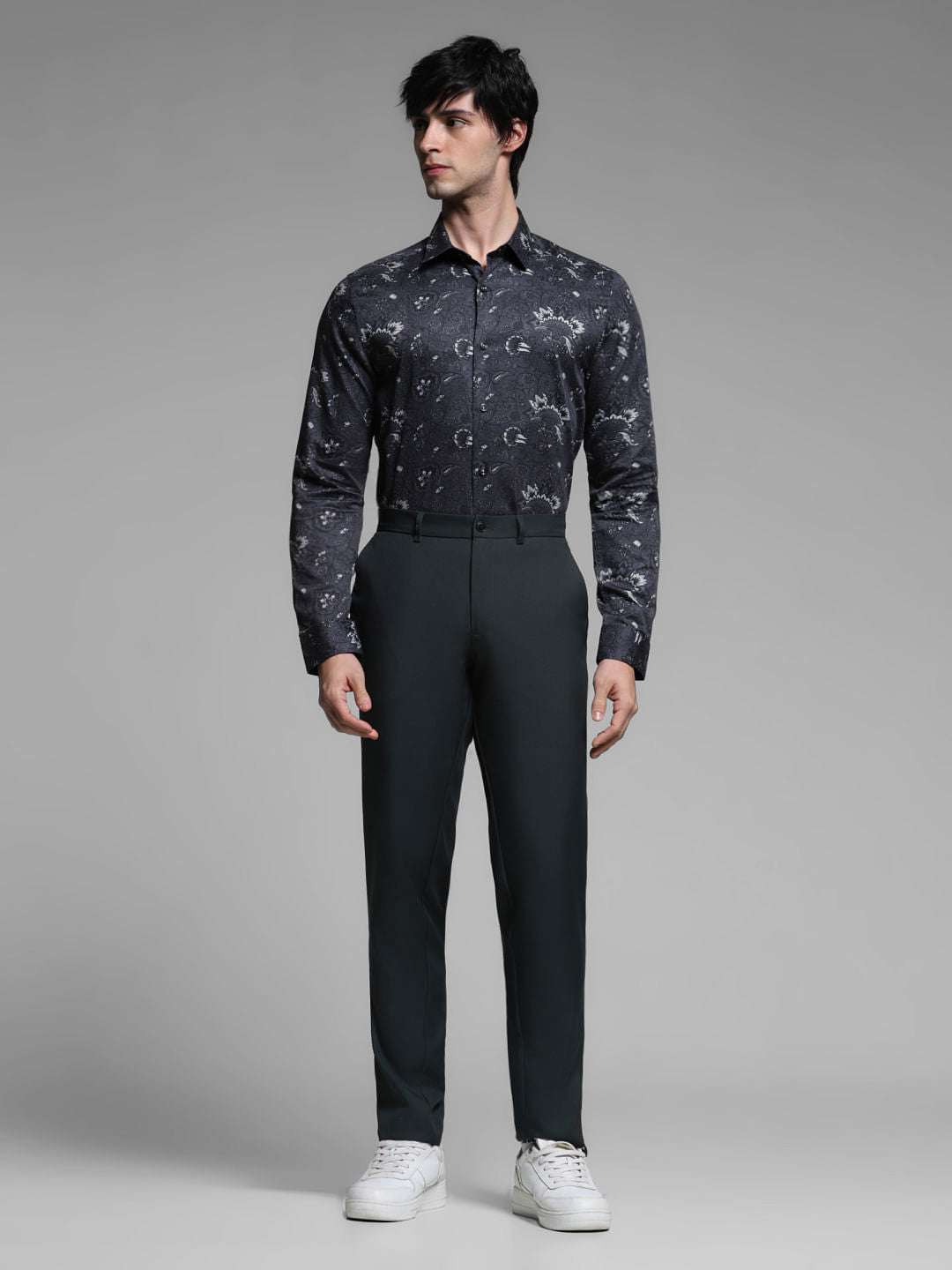 Black Printed Cotton Full Sleeves Shirt