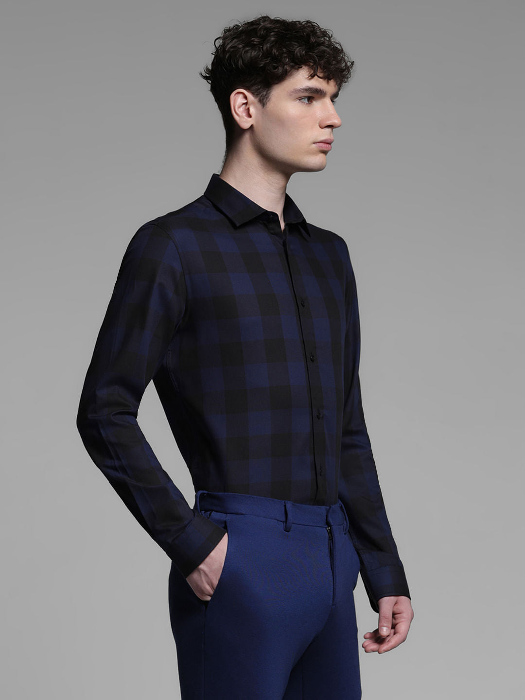 BLUE CHECK PRINT SHIRT