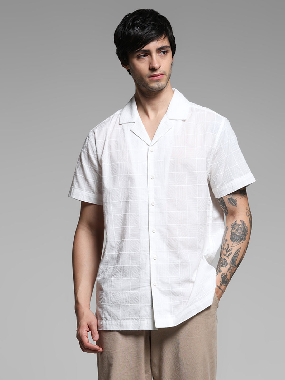 White Embroidered Resort Collar Shirt