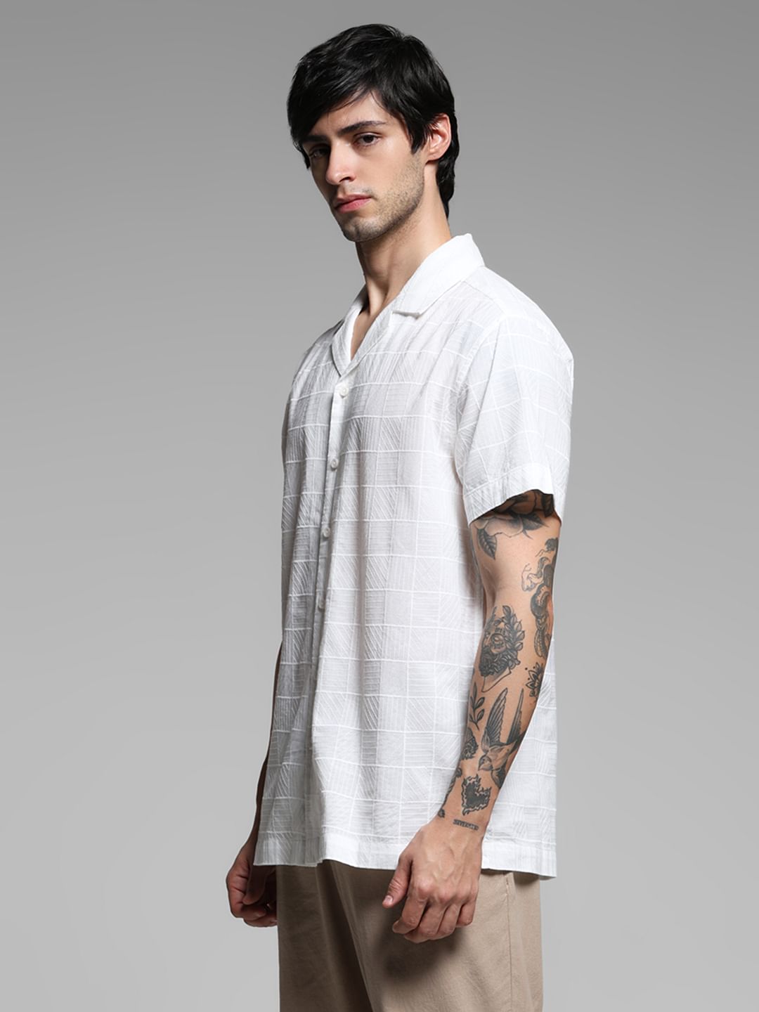 White Embroidered Resort Collar Shirt