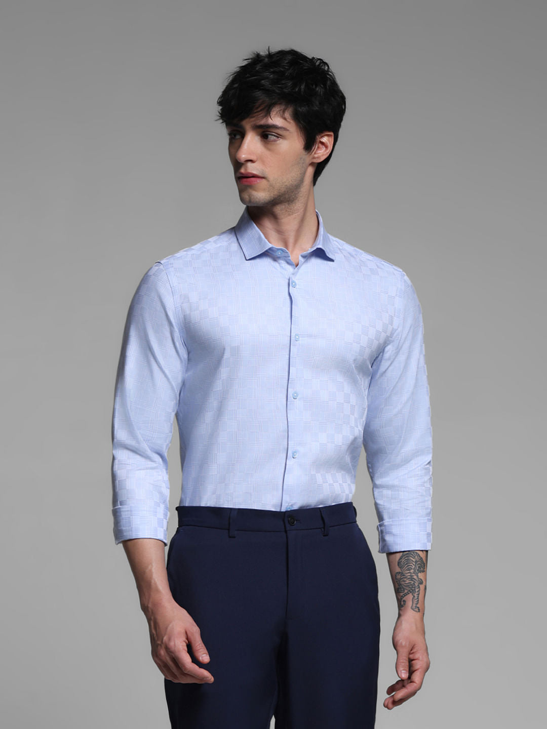 Blue Jacquard Full Sleeves Shirt