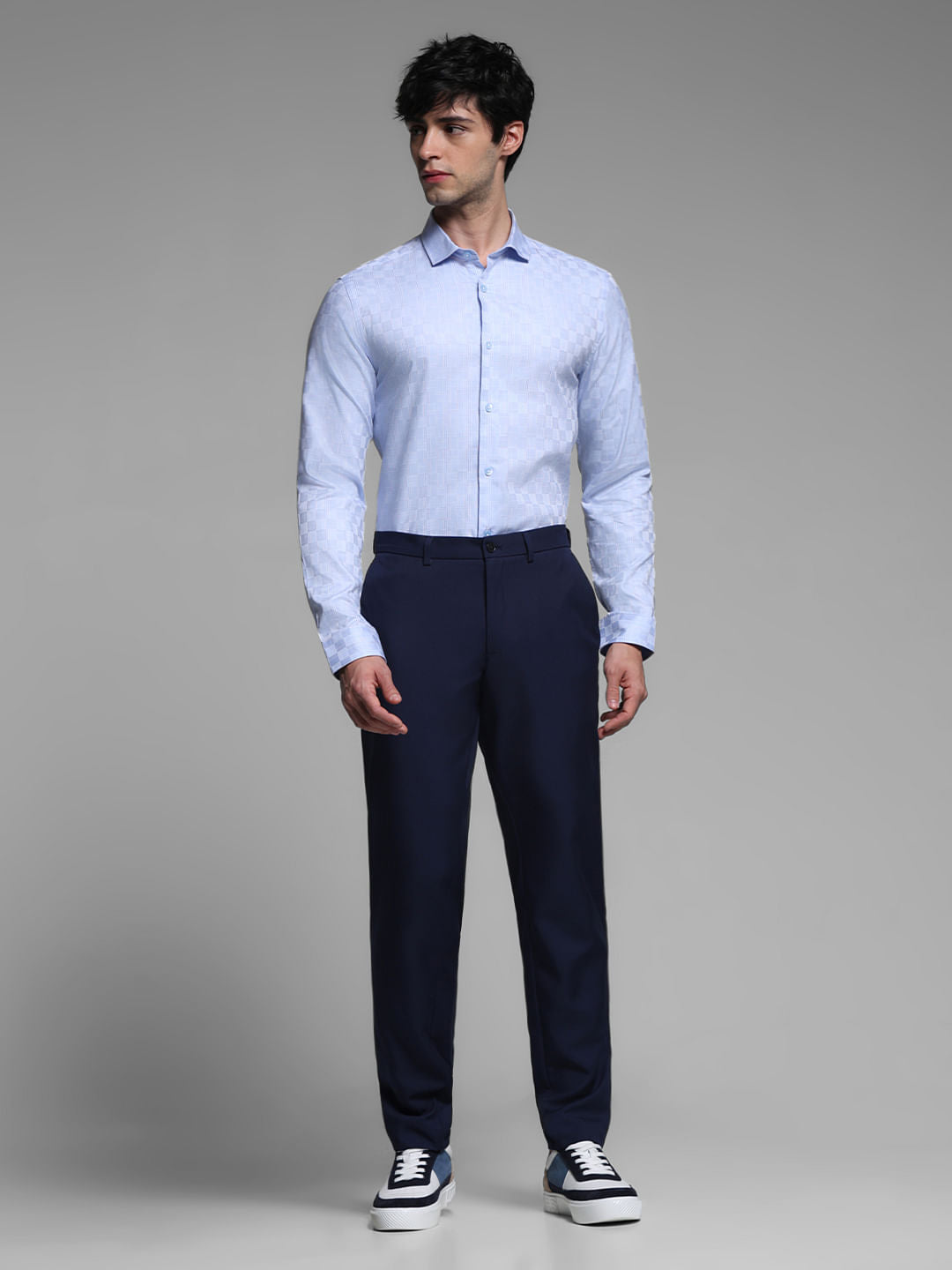 Blue Jacquard Full Sleeves Shirt