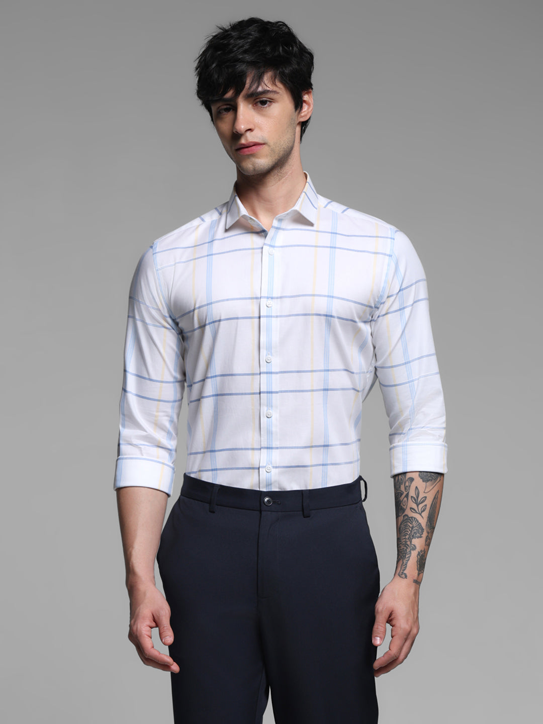 White Check Print Slim Fit Shirt