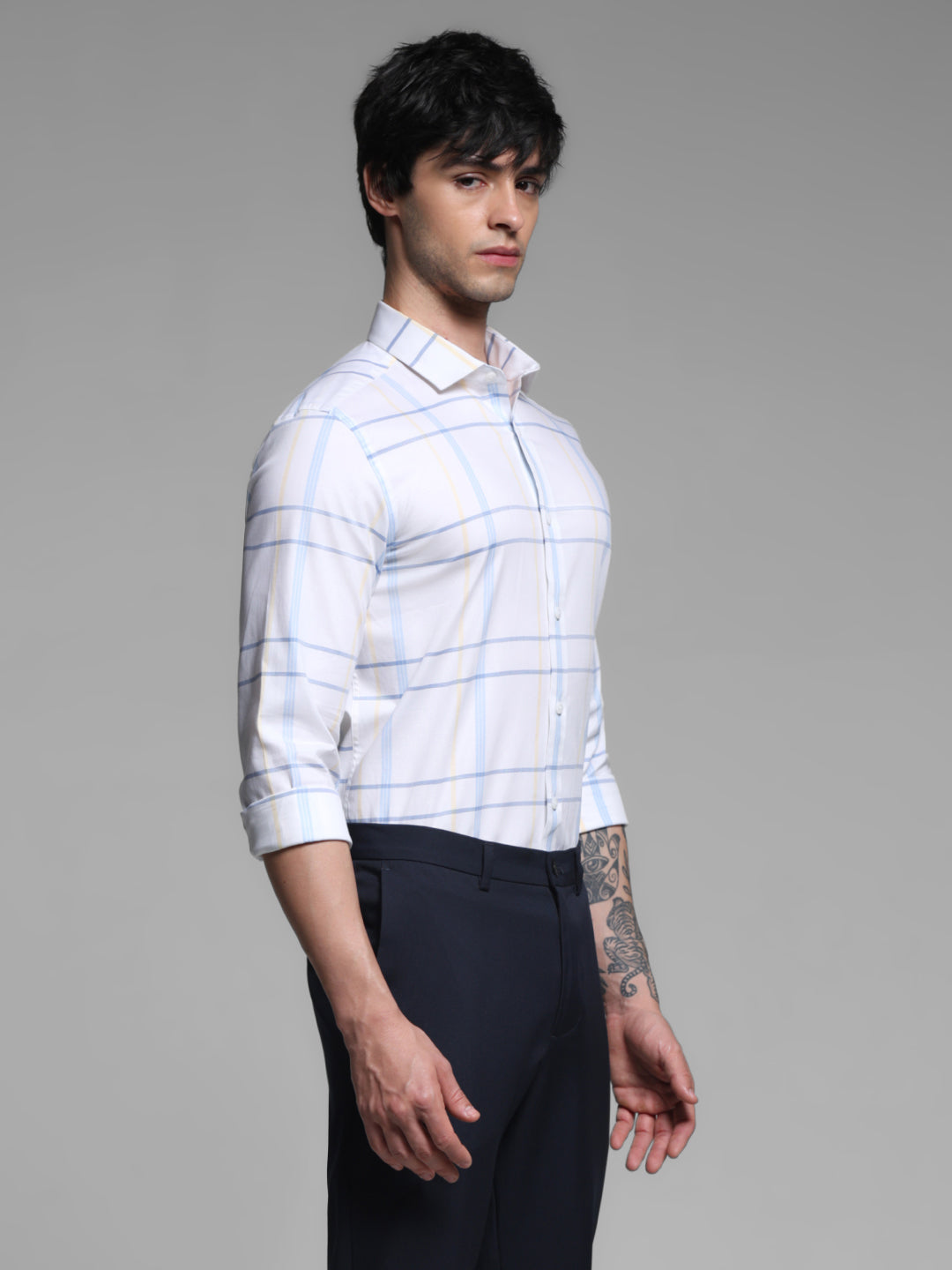 White Check Print Slim Fit Shirt