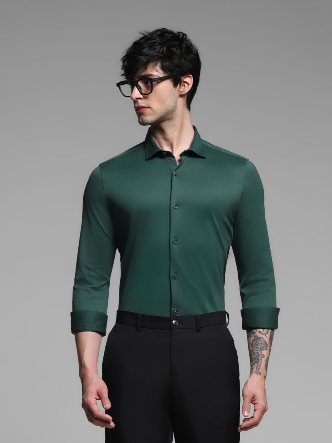 Dark Green Knitted Full Sleeves Shirt Dark Green Knitted Full Sleeves Shirt