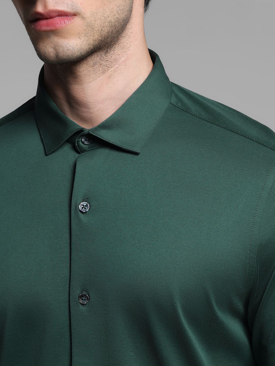 Dark Green Knitted Full Sleeves Shirt