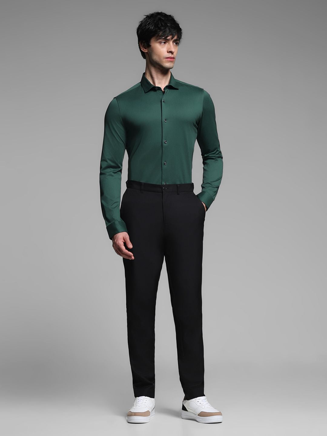 Dark Green Knitted Full Sleeves Shirt