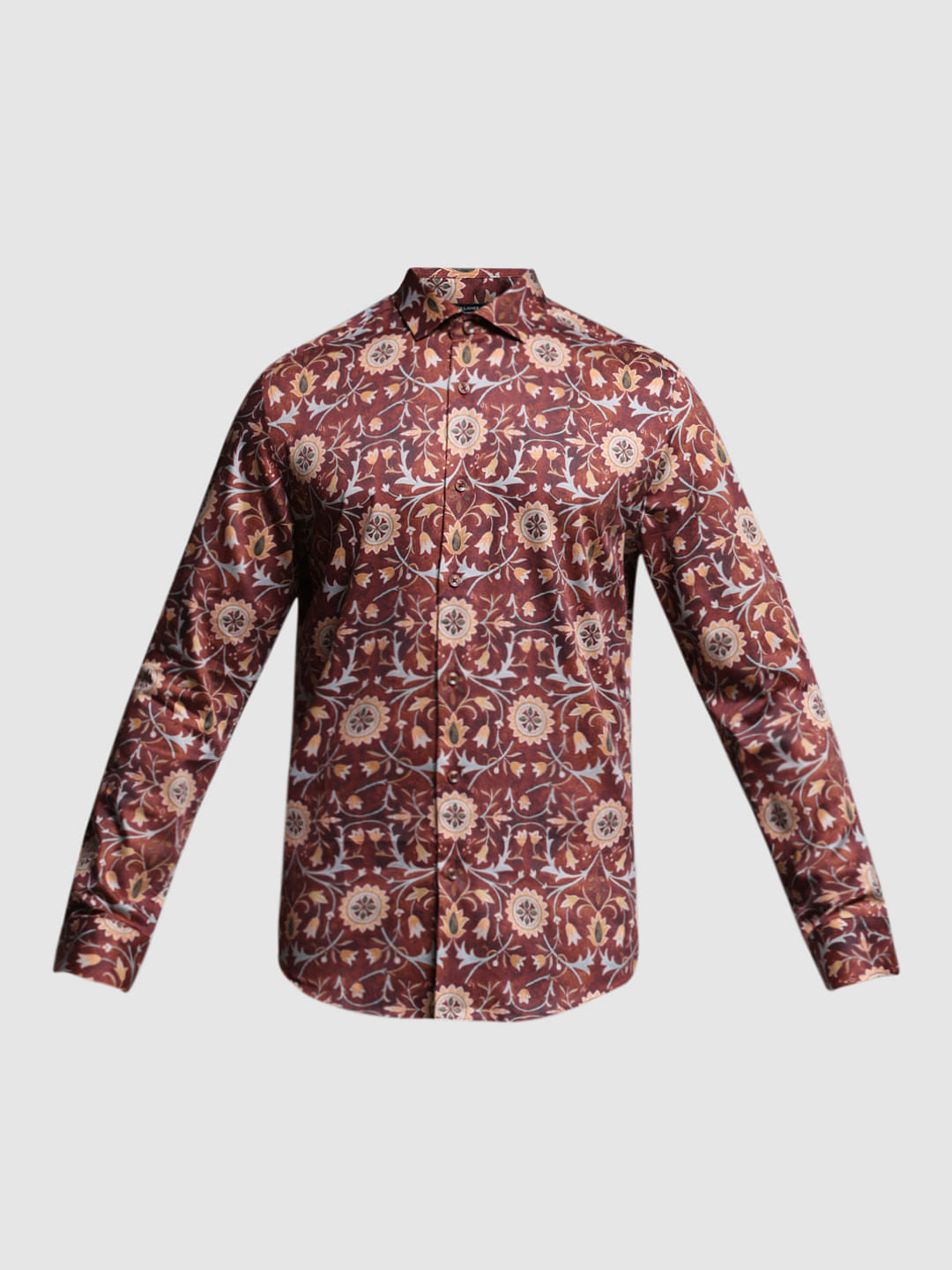 Brown Printed Cotton Full Sleeves Shirt