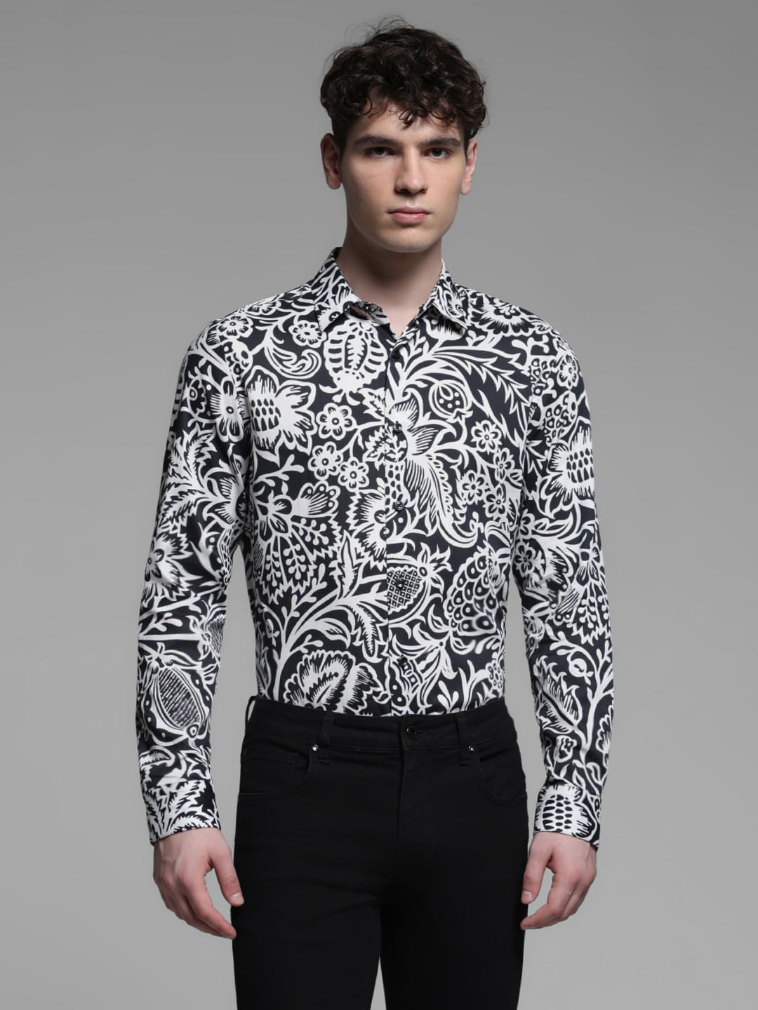 BLACK PRINTED FULL SLEEVES SHIRT