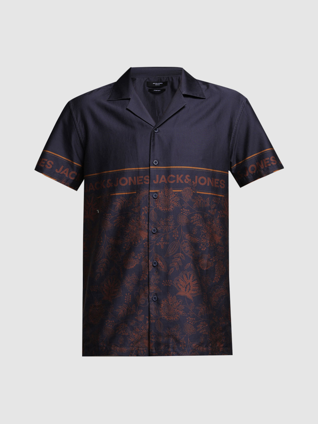 Dark Blue Floral Short Sleeves Shirt