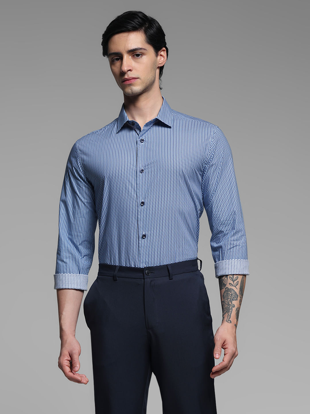 Blue Dobby Full Sleeves Shirt
