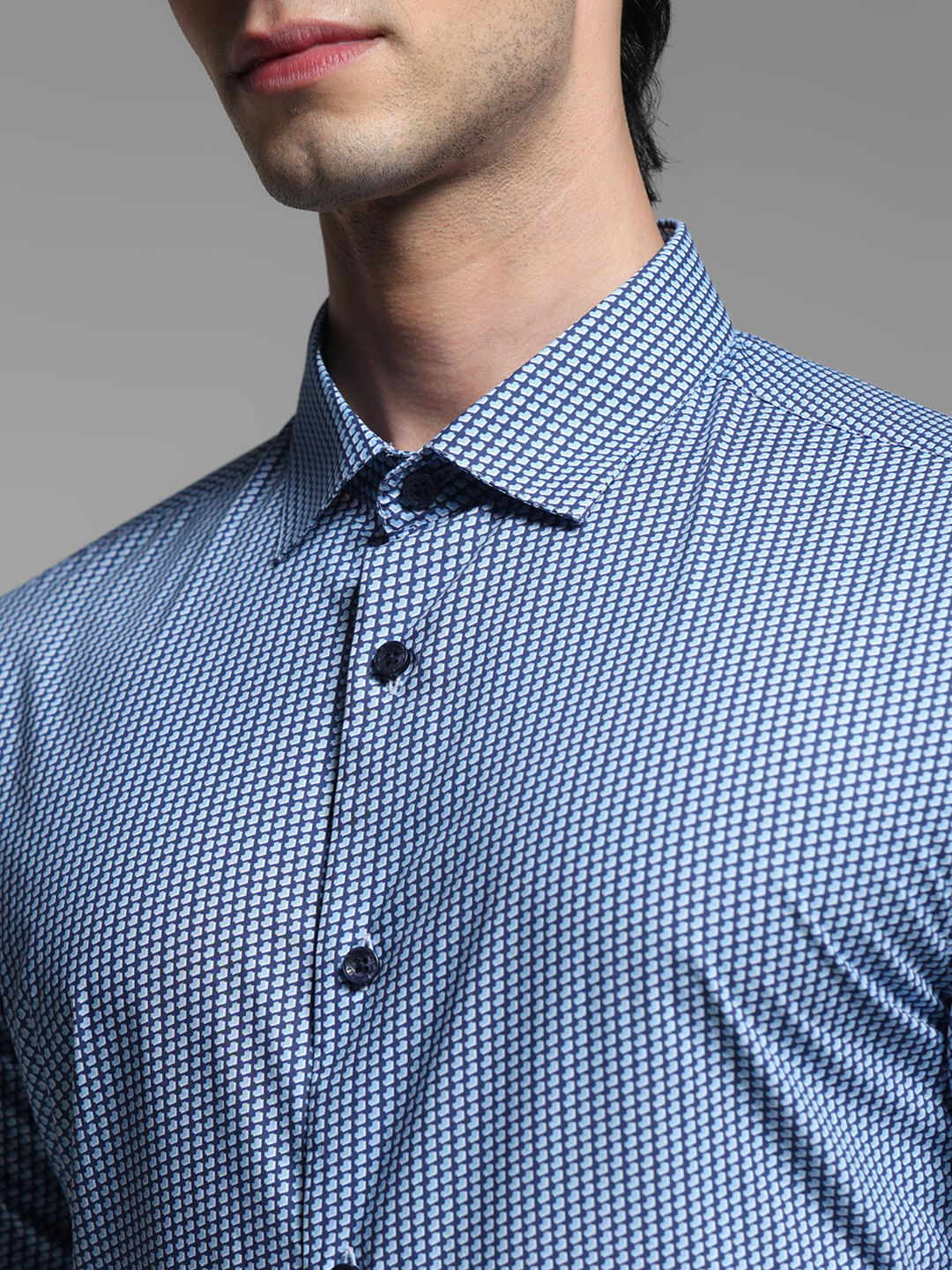 Blue Dobby Full Sleeves Shirt