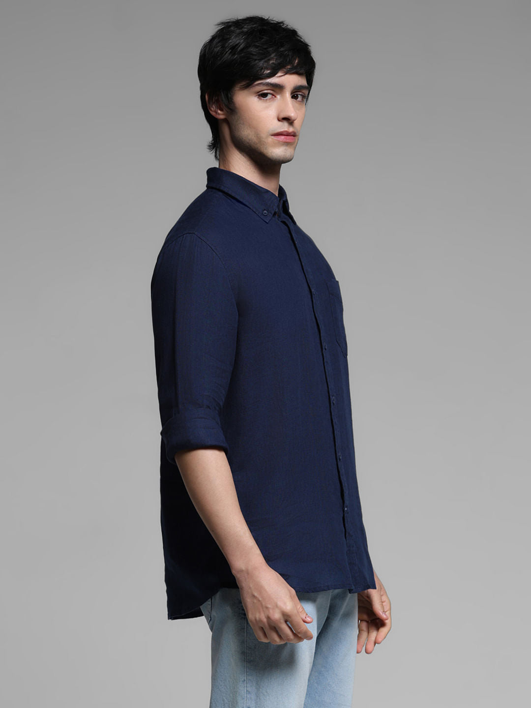 Dark Blue Linen Full Sleeves Shirt