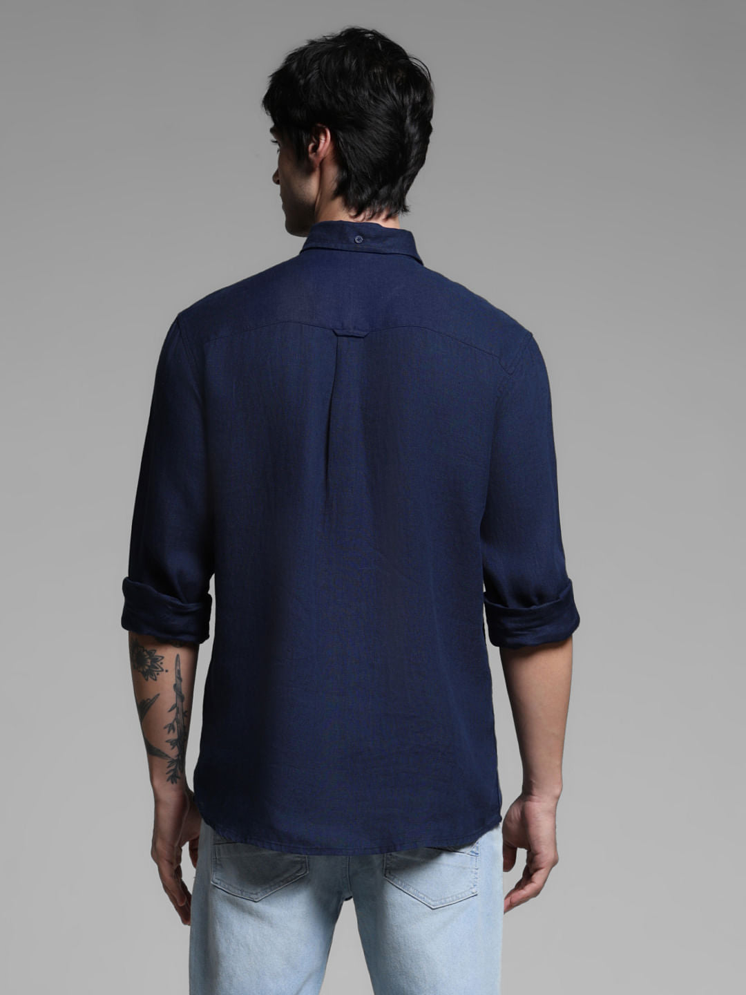Dark Blue Linen Full Sleeves Shirt