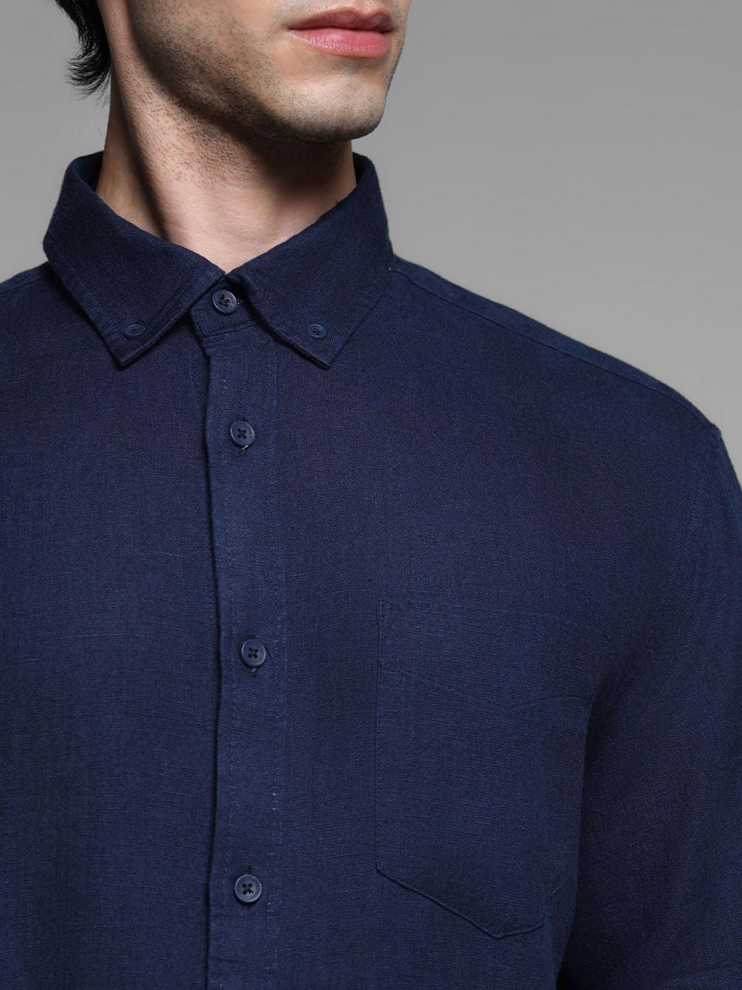 Dark Blue Linen Full Sleeves Shirt