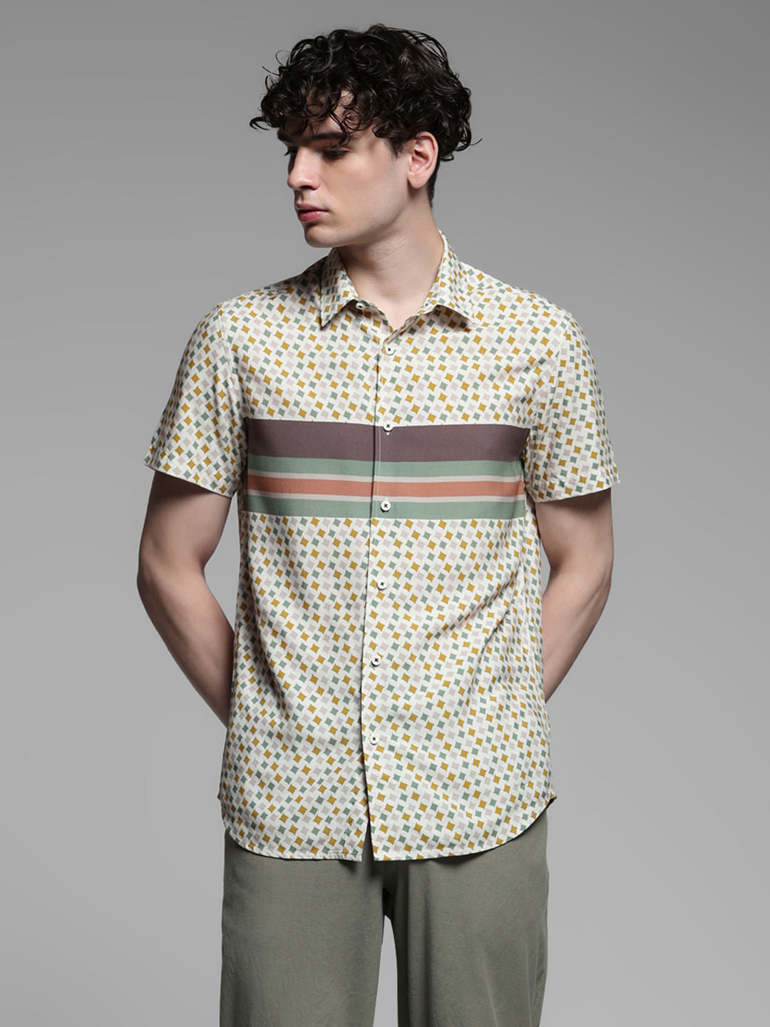 Blue Abstract Print Rayon Shirt