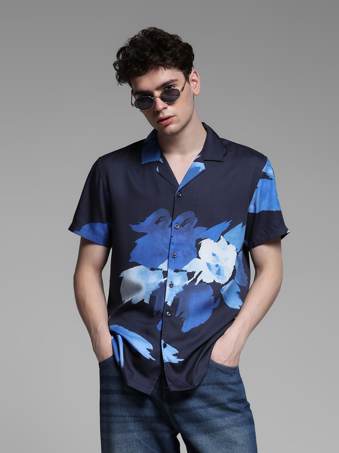 BLUE FLORAL TENCEL SHIRT