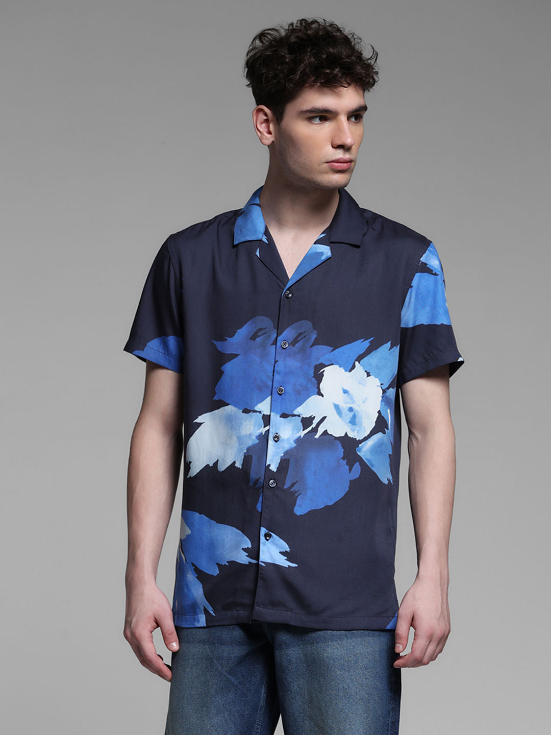 BLUE FLORAL TENCEL SHIRT