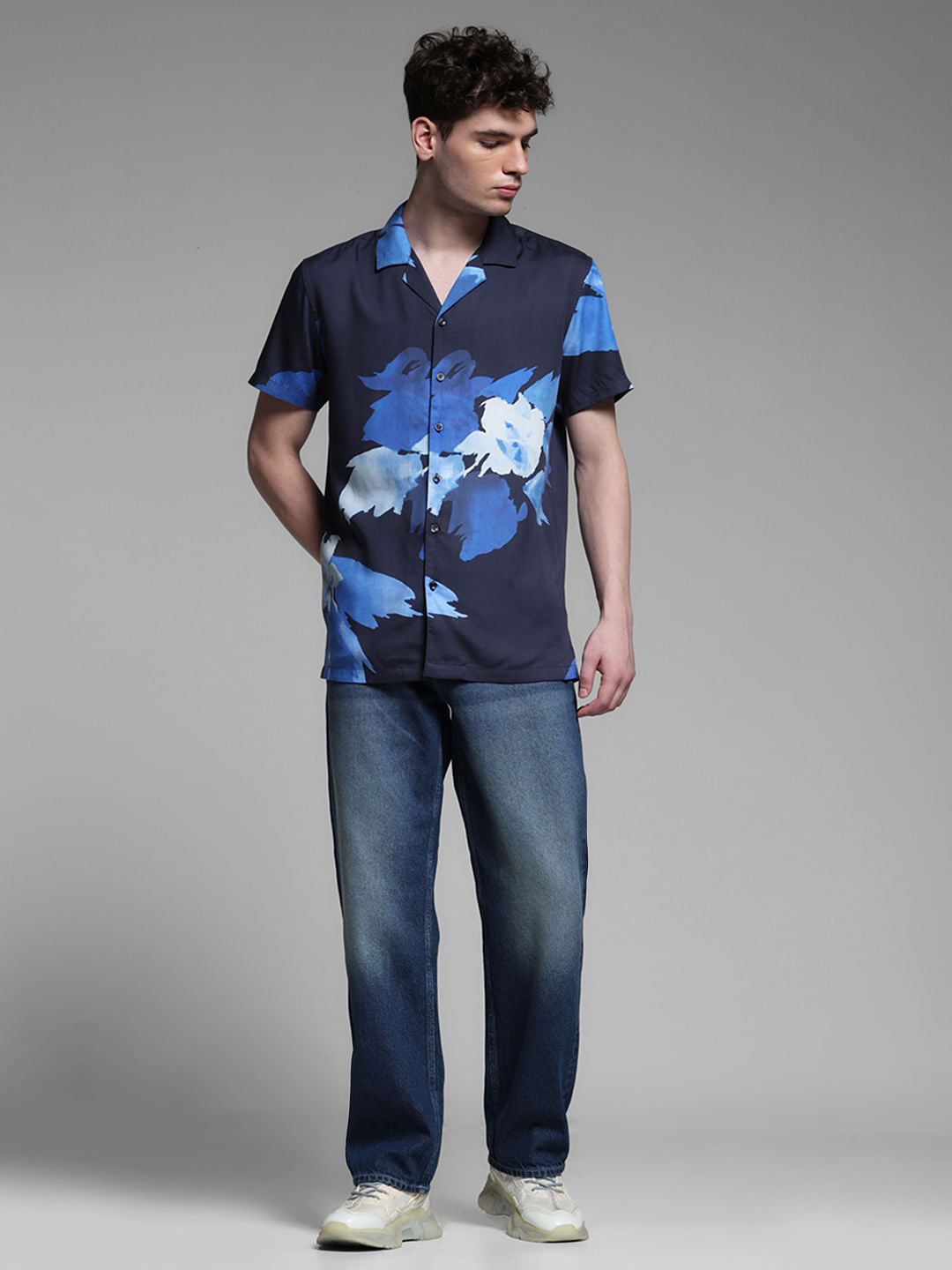 BLUE FLORAL TENCEL SHIRT