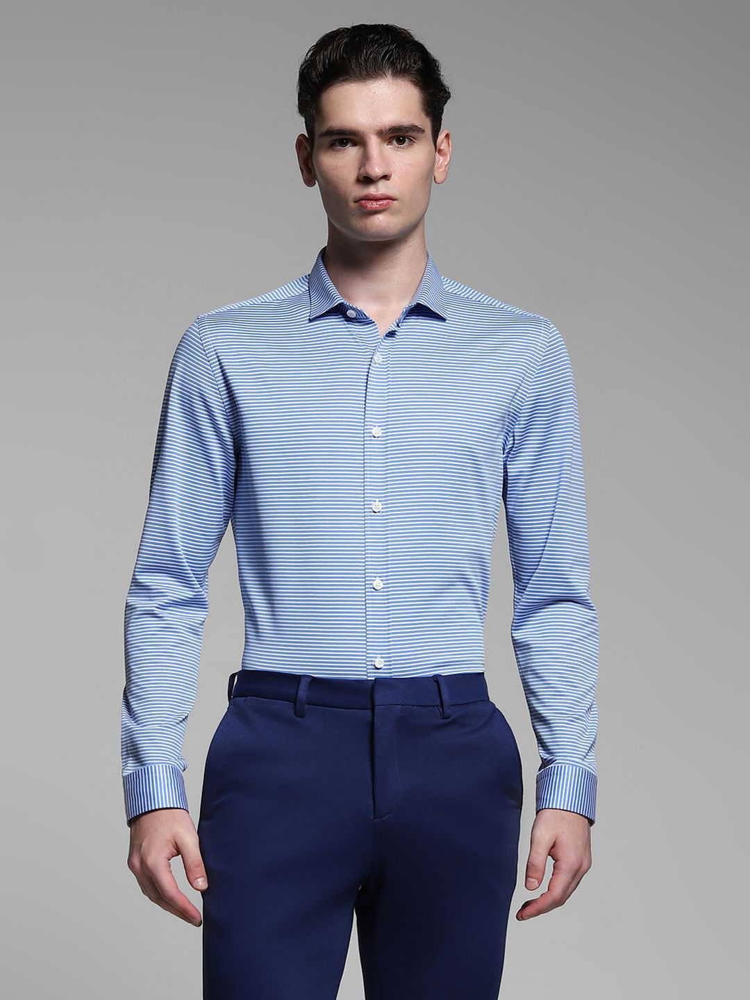 Light Blue Striped Full Sleeves Shirt