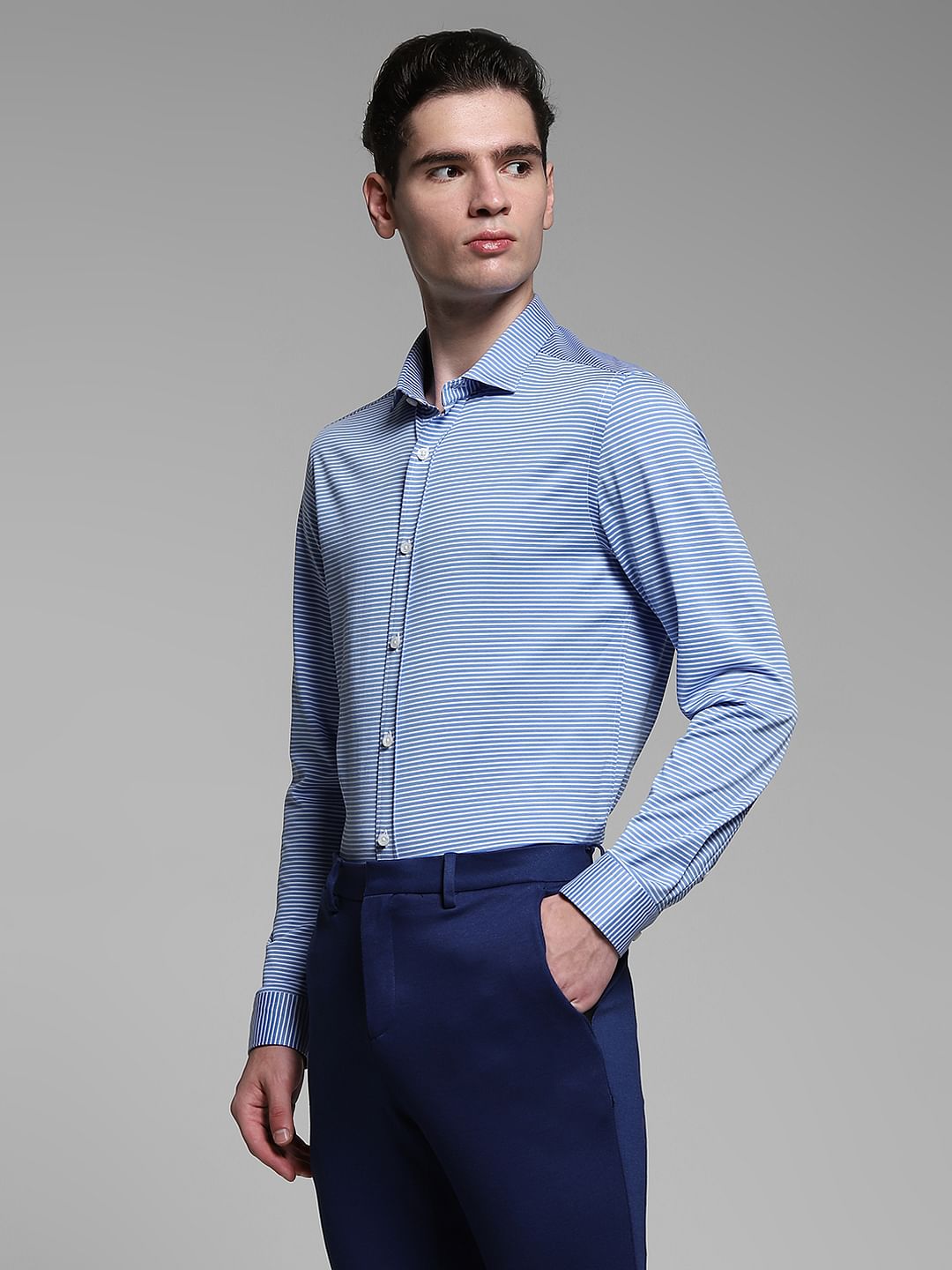 Light Blue Striped Full Sleeves Shirt