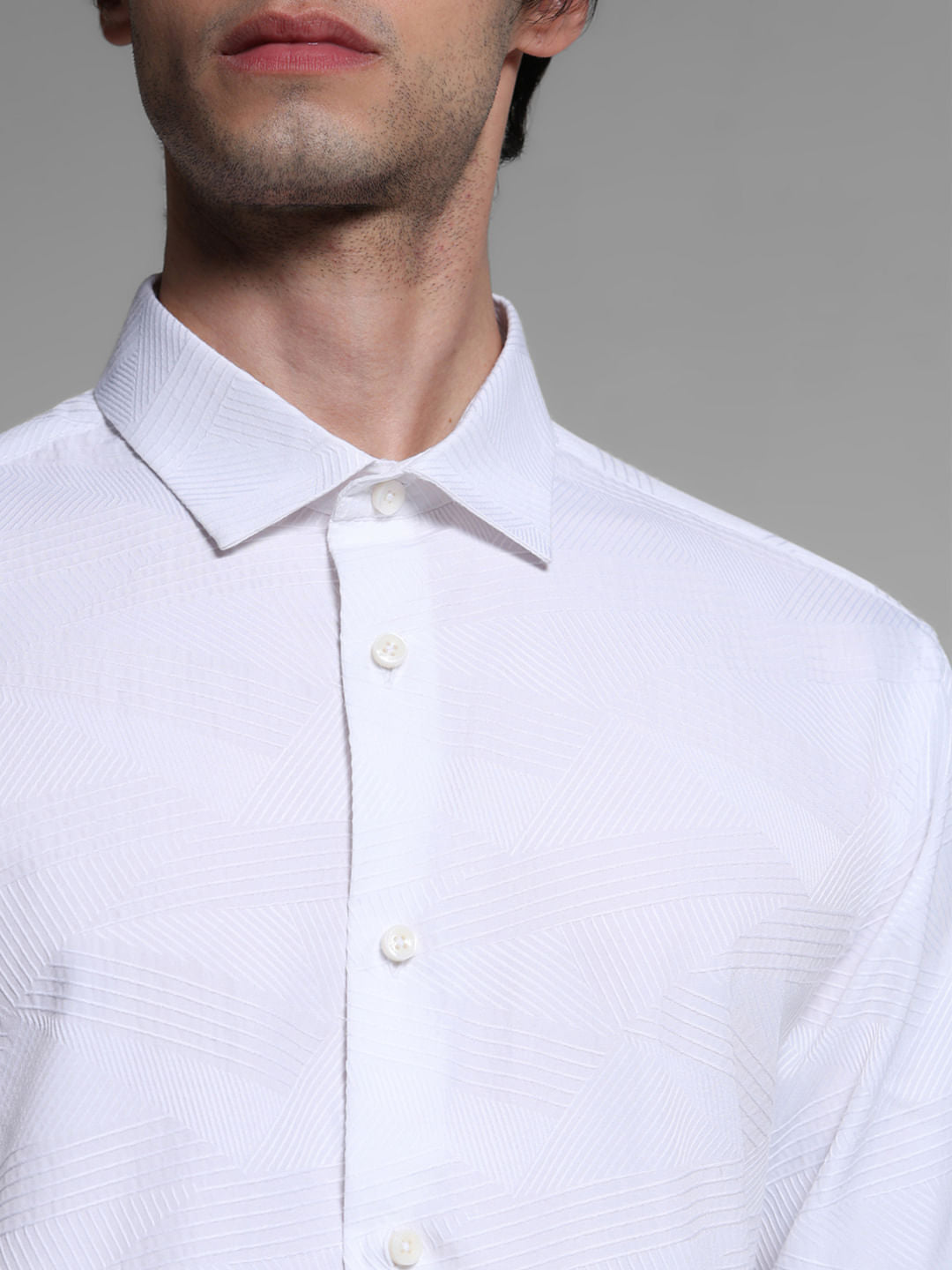 White Dobby Full Sleeves Shirt