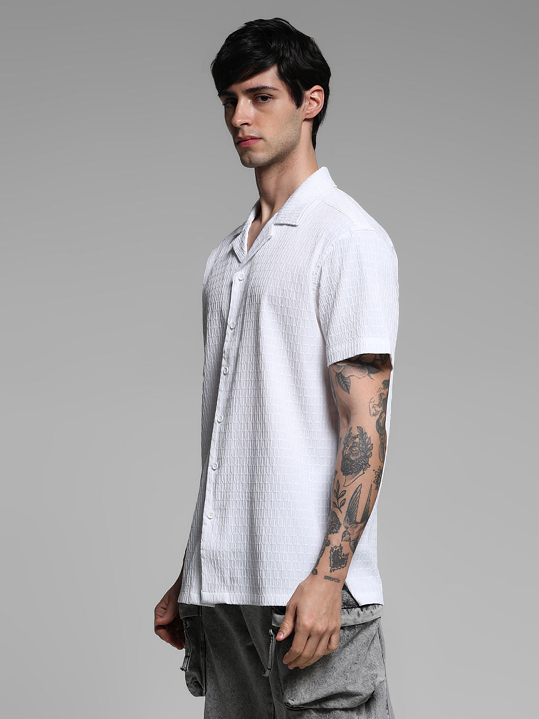 White Stretch Short Sleeves Shirt