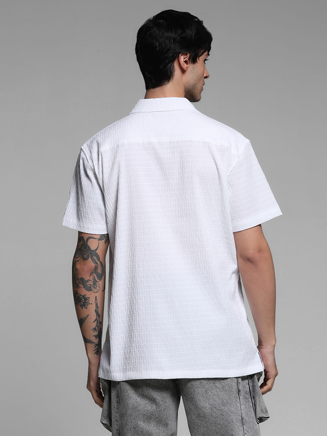 White Stretch Short Sleeves Shirt