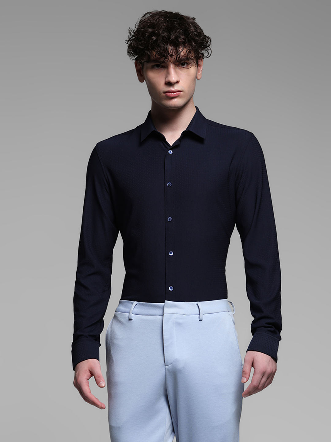 Dark Blue Dobby Full Sleeves Shirt