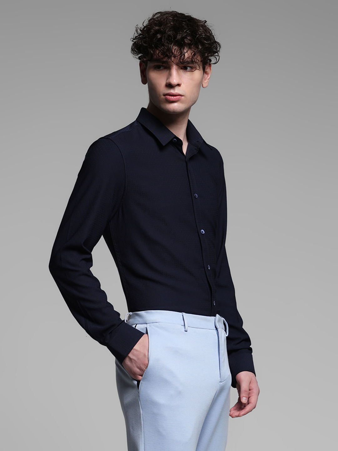 Dark Blue Dobby Full Sleeves Shirt
