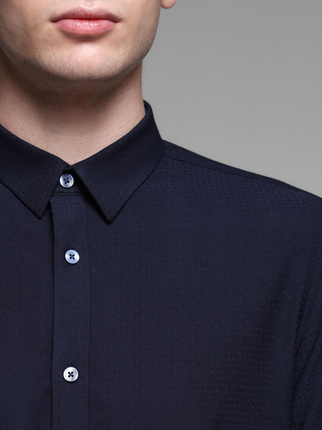 Dark Blue Dobby Full Sleeves Shirt