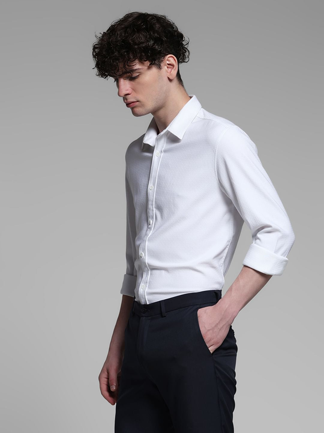 White Dobby Full Sleeves Shirt