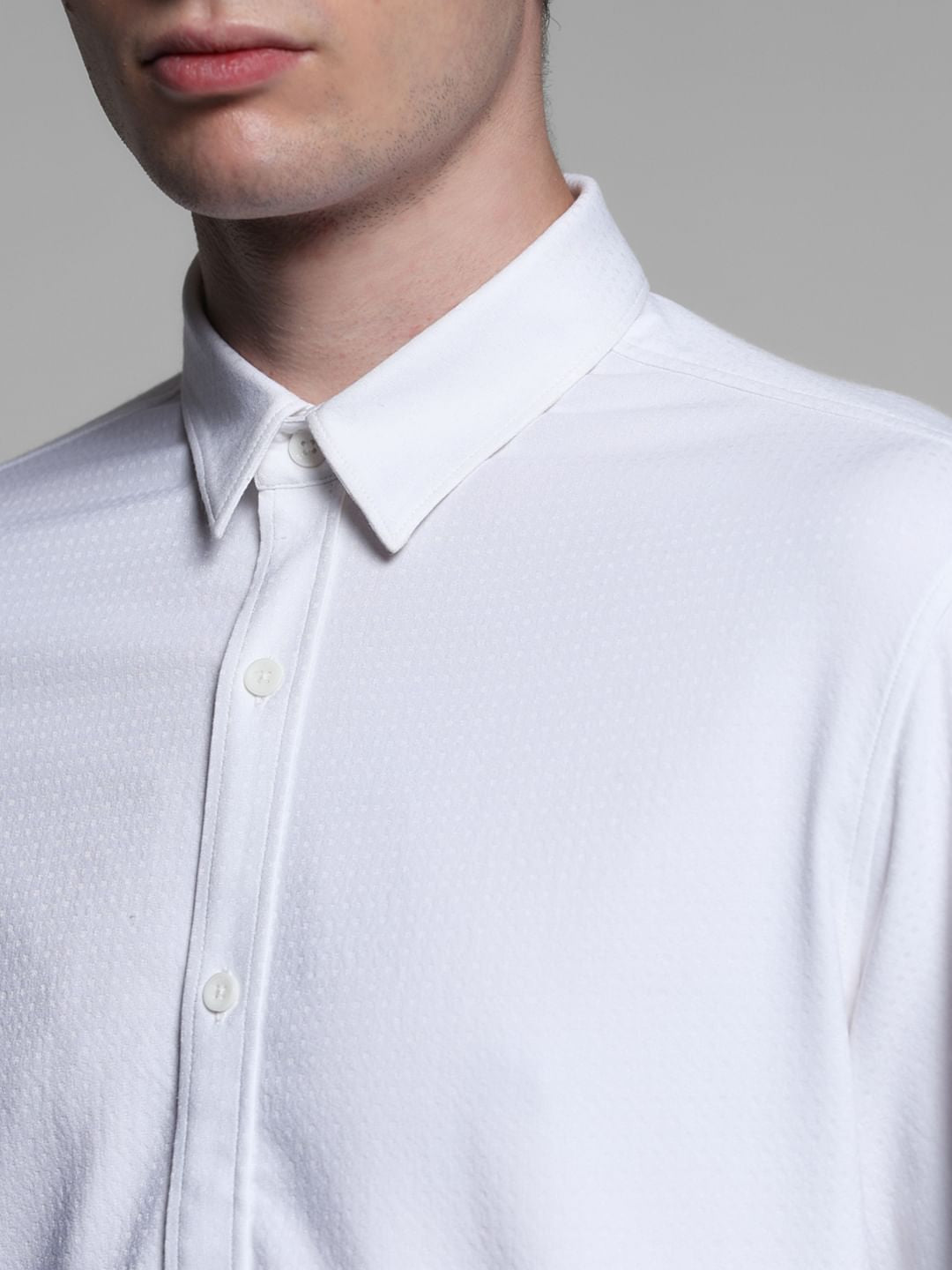 White Dobby Full Sleeves Shirt