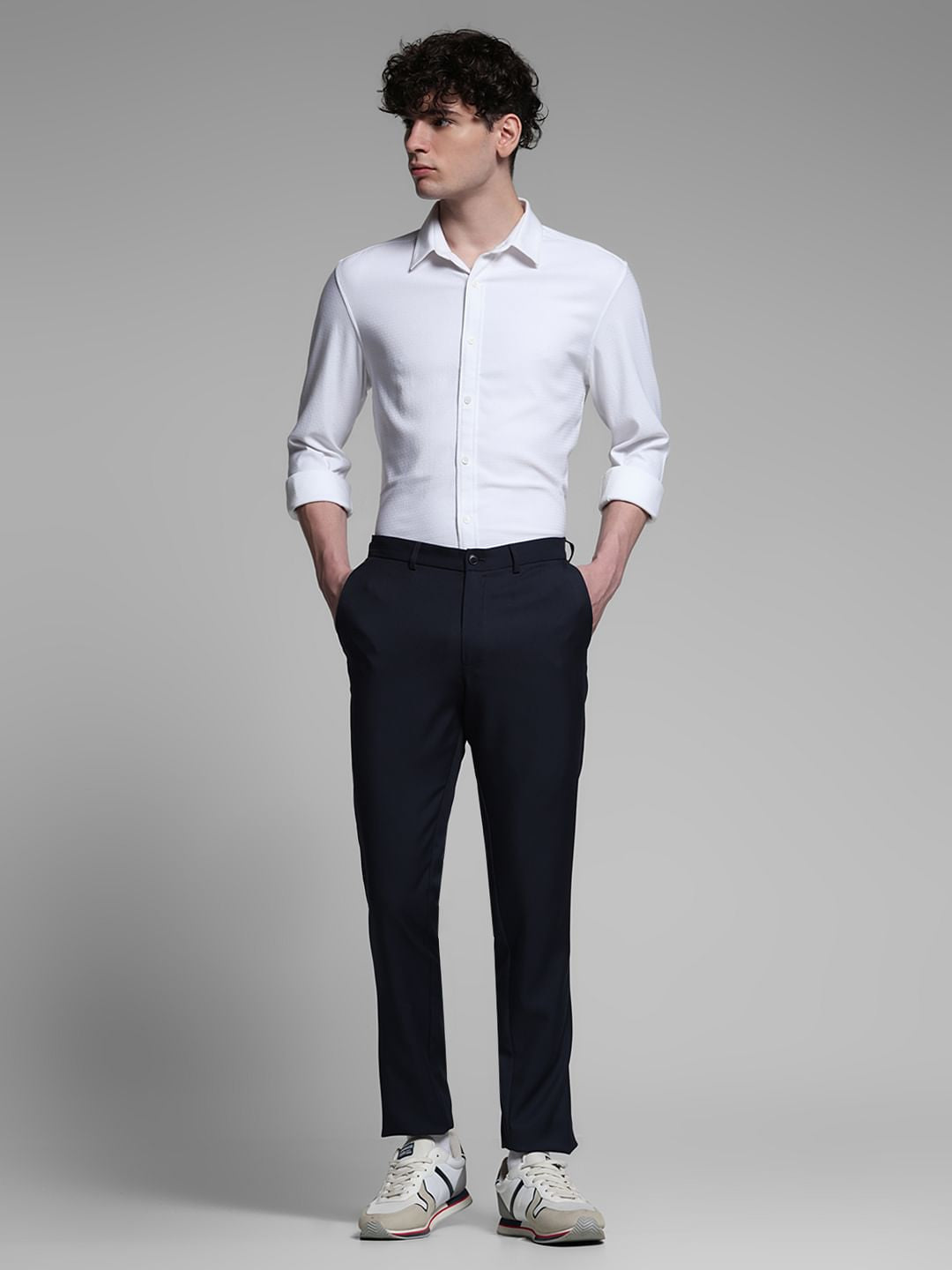 White Dobby Full Sleeves Shirt