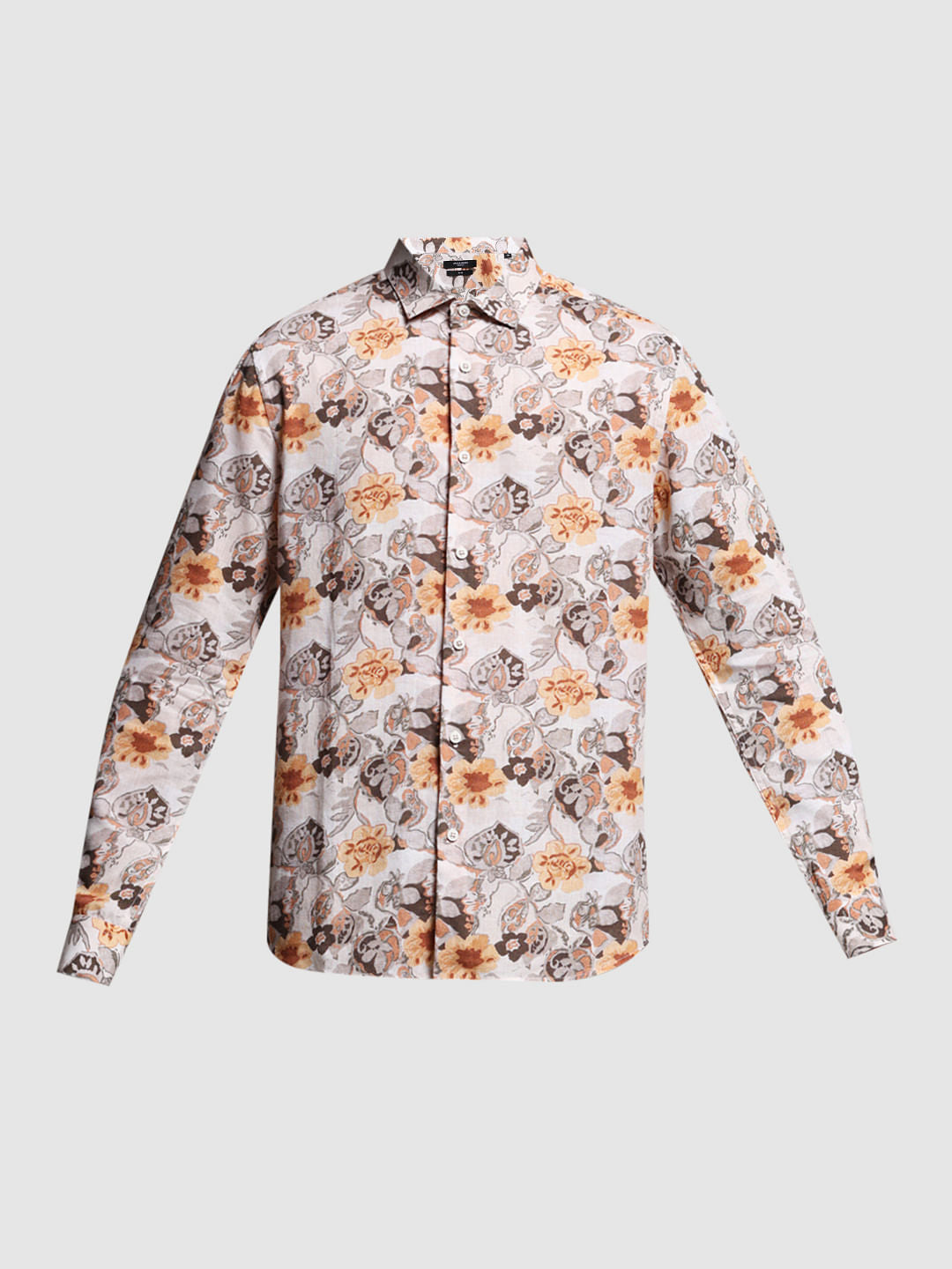 Beige Floral Print Lyocell Linen Shirt