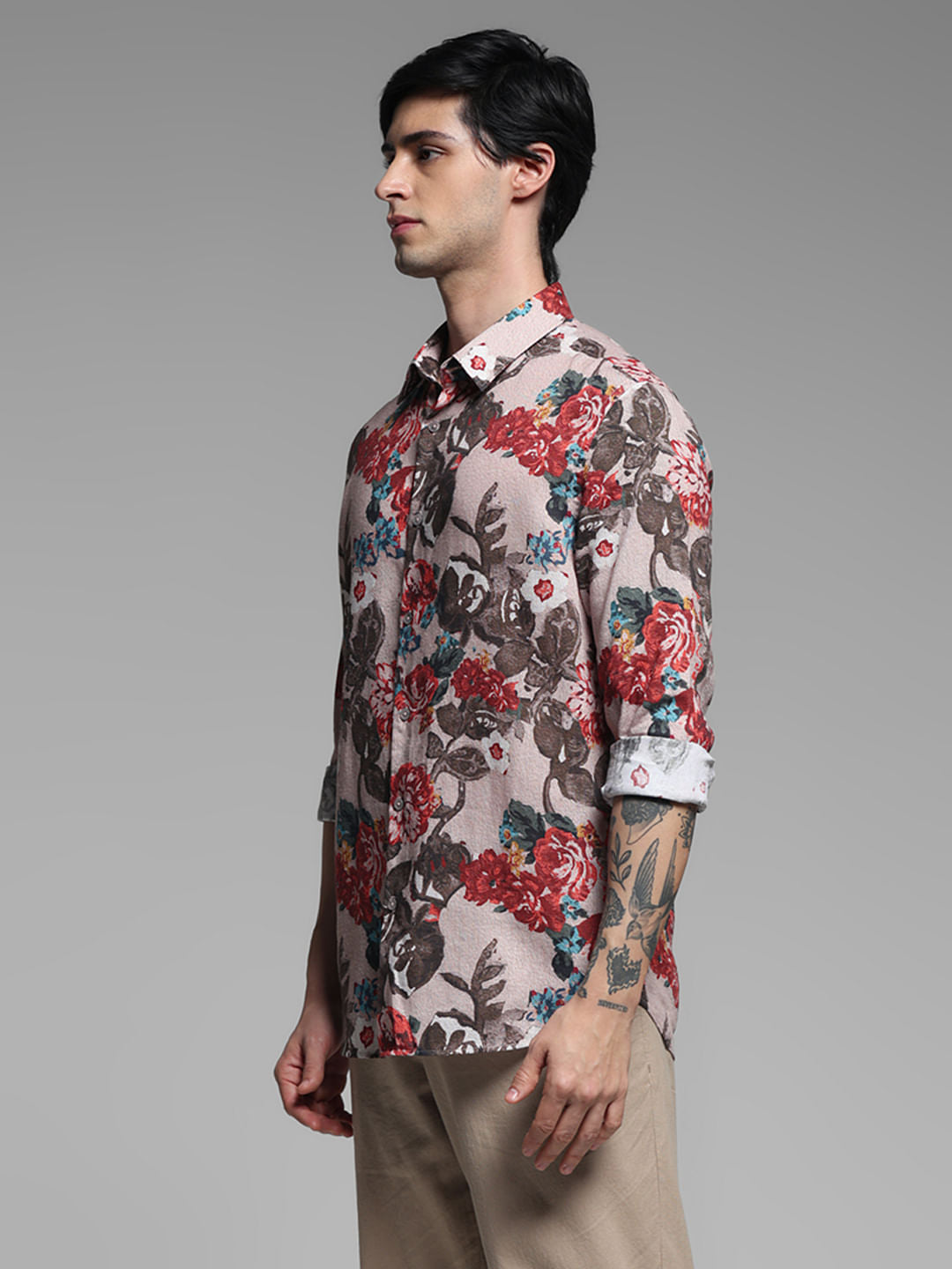 LIGHT BROWN FLORAL SHIRT