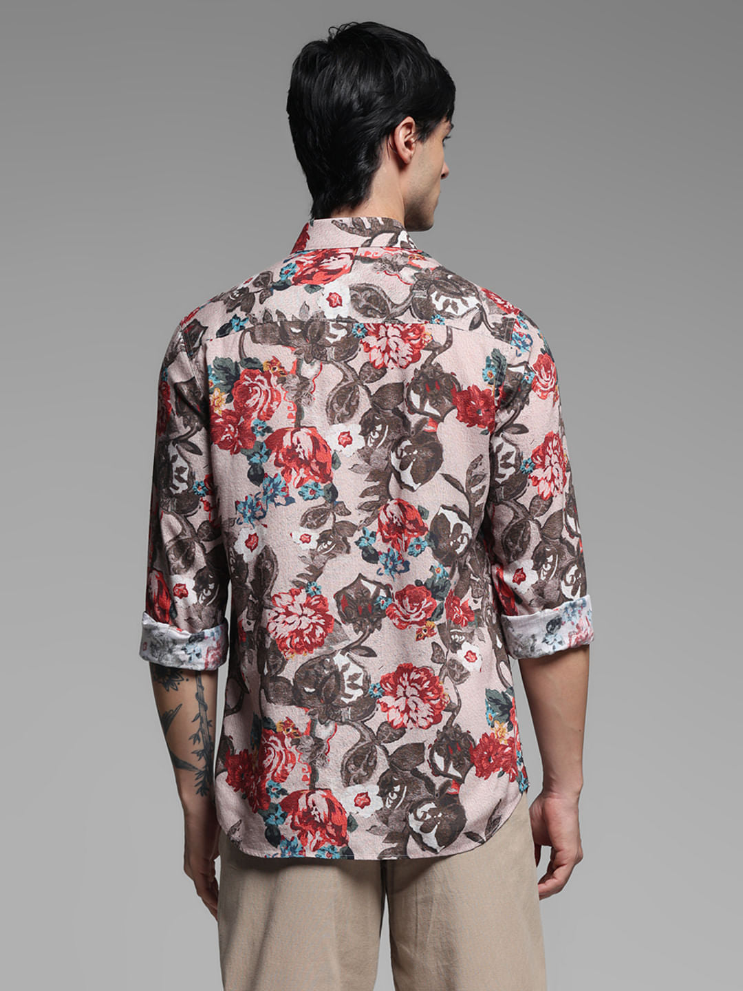 LIGHT BROWN FLORAL SHIRT